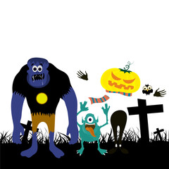 Wall Mural - Happy Halloween Party poster design with scary zombie, monsters on horrible night png background.