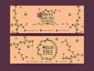 Wall Mural - Social Media Mega Sale Banner or Header Design Set for Advertising.