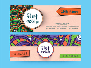 Wall Mural - social media sale banner or header design with colorful paisley pattern in two options.