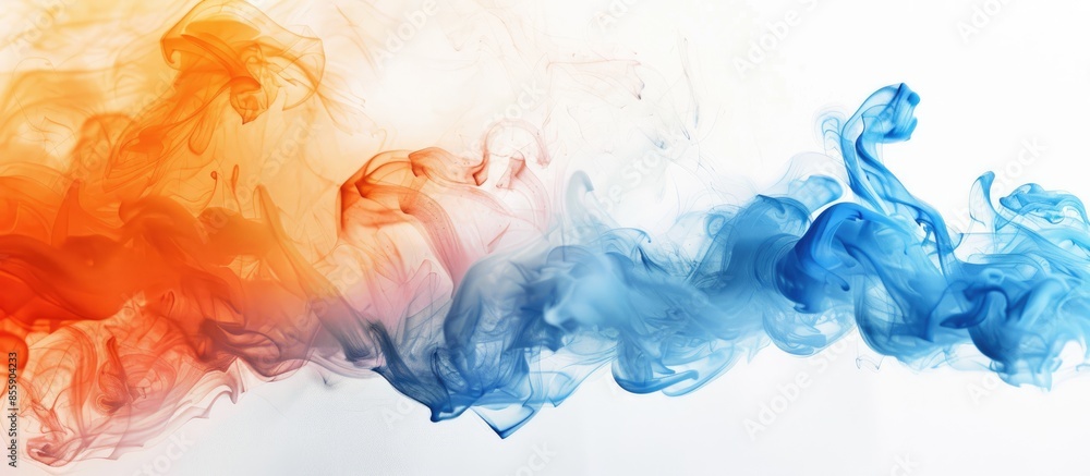 movement of smoke, Abstract blue and orange smoke on pastel background ...