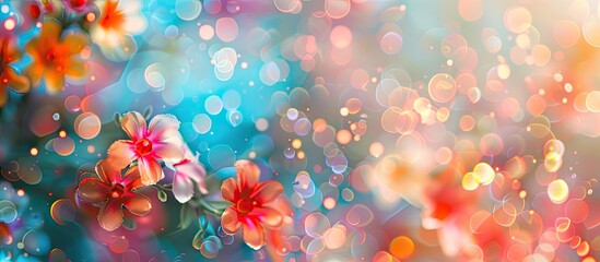 Wall Mural - Defocused abstract background of plastic flowers. Blur background . Copy space image. Place for adding text and design