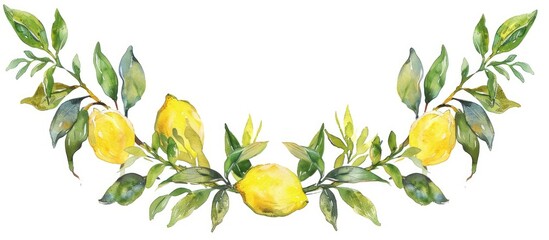 Wall Mural - watercolor lemon wreath isolated on white background. copy space image. place for adding text and de