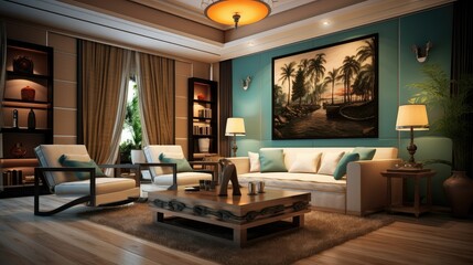 living room interior with modern furniture and decorative