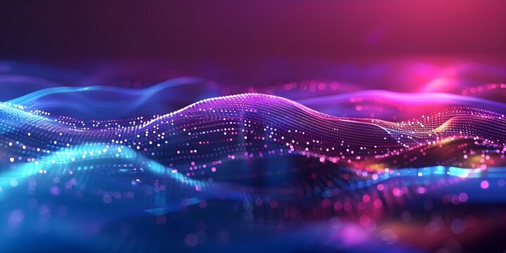 Mesmerizing digital waves wallpaper with futuristic particles in vibrant style. Concept Digital Art, Abstract Wallpaper, Futuristic Design, Vibrant Particles, Mesmerizing Waves