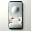 © Irene Kulinchyk - Smartphone with abstract futuristic landscape of 3D waves and balls on the screen. Minimalistic style, light pastel colors. Isolated on a white background.