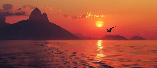 Wall Mural - Rio de Janeiro sunset and a bird. Copy space image. Place for adding text or design