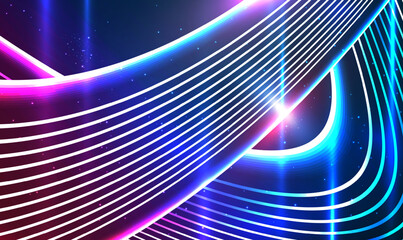 Wall Mural - abstract 3d neon stripes light lines technology background. technology digital futuristic concept gl