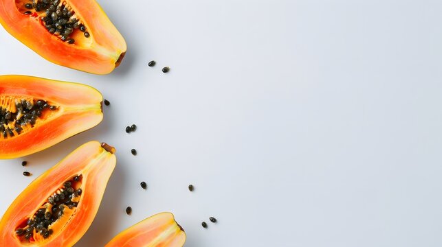 sliced of ripe papaya isolated on white background. 