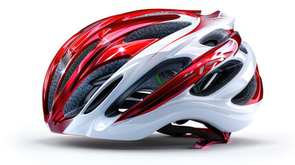 Modern red and white bicycle helmet providing safety