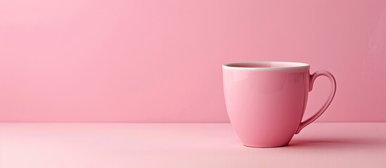 Sticker - Pink cup isolated on pastel background Color  Cup   Water. Copy space image. Place for adding text and design