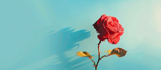 Wall Mural - Red rose Isolated on pastel background  Flower  Summer. Copy space image. Place for adding text and design