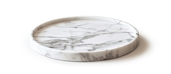 Wall Mural - luxury marble cake plate isolated on white. copy space image. place for adding text and design
