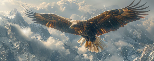 Wall Mural - A majestic eagle soaring through the sky, its sharp talons outstretched, ready to snatch its prey.