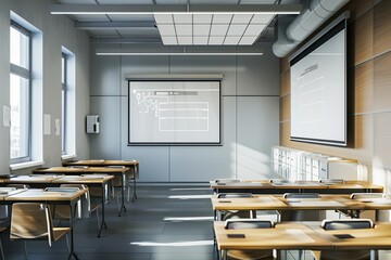 Aufkleber - A contemporary classroom or study space with interactive panels and AI assistants, designed to enhance the learning experience. Generative AI