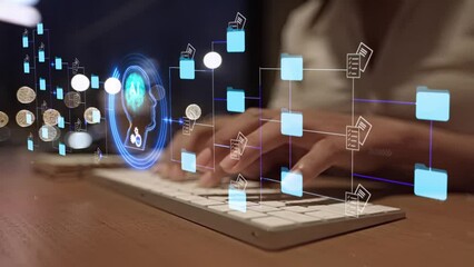 Wall Mural - ai artificial intelligence futuristic holographic interface of a file manager, folder structure with