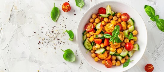Sticker - Homemade chickpea and veggies salad, diet, vegetarian, vegan food, healthy snack. Copy space background