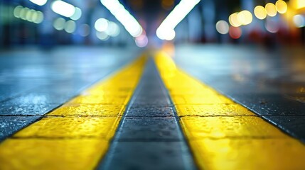 Wall Mural - Abstract blurred background with a yellow line indicating a safety boundary