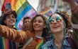 © Gelpi - Joyful Faces at Pride: Young People Uniting Under Rainbow Flag - Generative ai