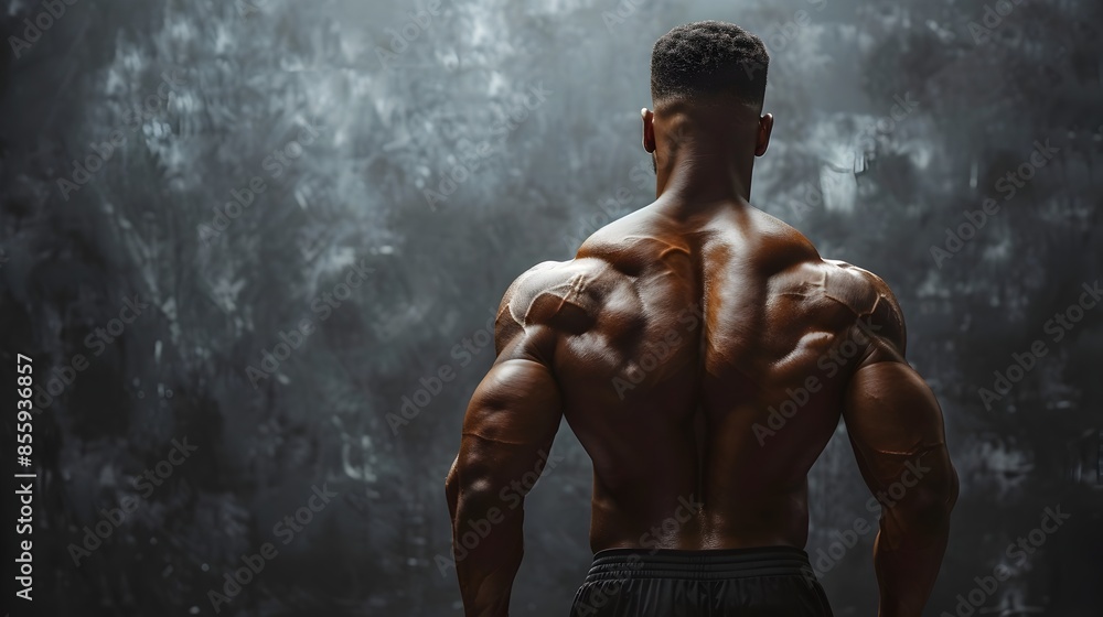 Muscular Bodybuilder s Shredded Back Muscles in Rear Lat Spread Pose ...