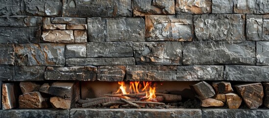 Wall Mural - Fireplace wall texture for backgrounds. Copy space image. Place for adding text and design