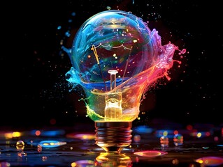 Poster - Colorful Liquid Filled Light Bulb Representing Creative Thinking and Innovative Idea Concept