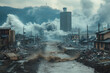 © sofiko14 - Destructive tsunami engulfing city street with debris and destruction