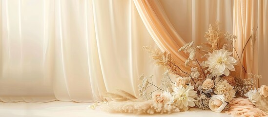 Sticker - Wedding banquet decoration in tender beige color. Copy space image. Place for adding text or design