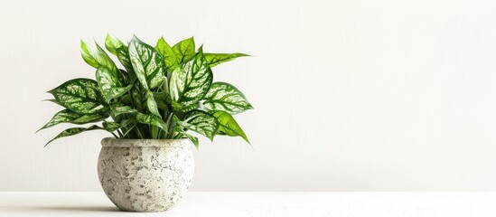 Canvas Print - Decorative house plant in pot on white background with natural light. Creative nature background. gardening concept. Decoration of home interior. Copy space image