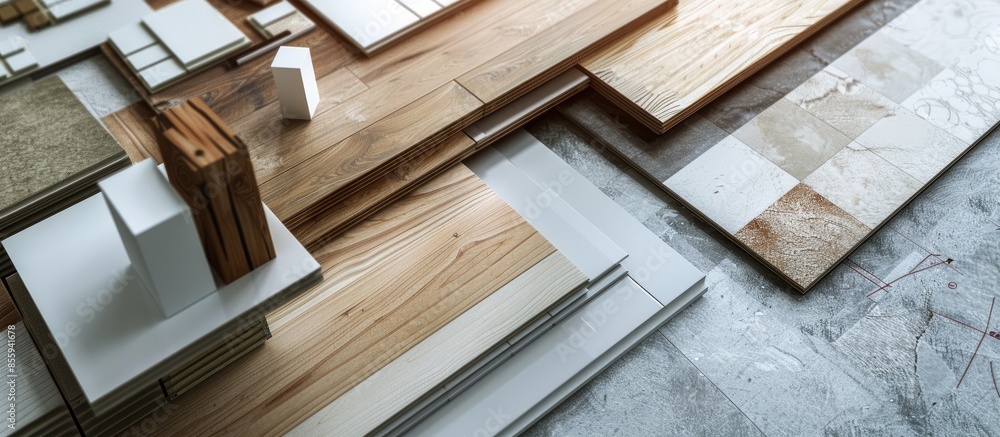 design concept with material laminate sample and house plan blueprints ...