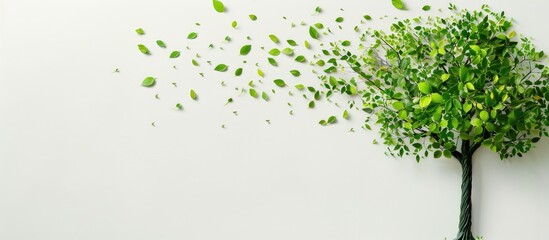 Wall Mural - blooming tree silhouette made of green leaves on white background. creative natur concept. aesthetic