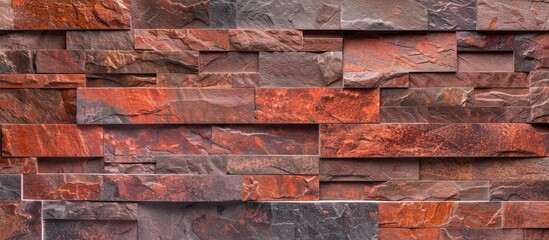 Wall Mural - pattern red color of modern style design decorative laterite stone wall surface with cement. copy sp