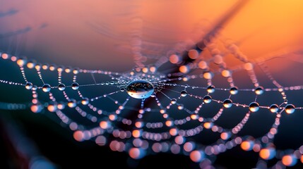 Glistening Water Droplets on a Spider s Web at Sunrise Capturing Nature s Ethereal Beauty