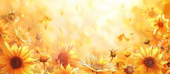 Poster - gold sunflower pastel background  Flower  Sky  Summer. Copy space image. Place for adding text and design