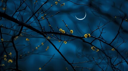 Night sky plum blossoms and moon illustration poster background