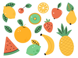 Wall Mural - bright vector set with juicy summer fruits on a white background