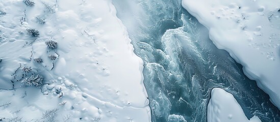 Sticker - winter mountain river in snow landscape. snow landscape on winter mountain. copy space image. place 