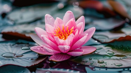 Sticker - Blooming Pink Water Lily on a Bright Day