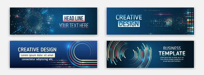Poster - Sci-fi vector sample concept. High-tech horizontal banner template. Modern banner design with technology element. Data protection, internet communication, science, big data, cover design set.