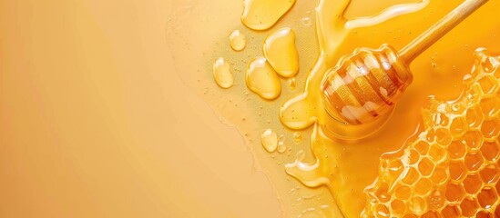 Wall Mural - flow of sweet honey on the pastel background. isolated. copy space image. place for adding text and 
