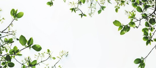 Wall Mural - blooming tree silhouette made of green leaves on white background. creative natur concept. aesthetic