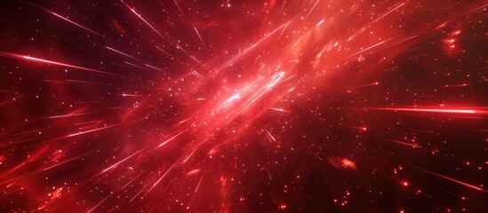 the red galaxy abstract image with a lot of glowing red particles looks like an explosion.