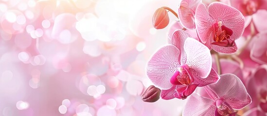 Canvas Print - Different types of orchid and its beauty pastel background. Copy space image. Place for adding text and design