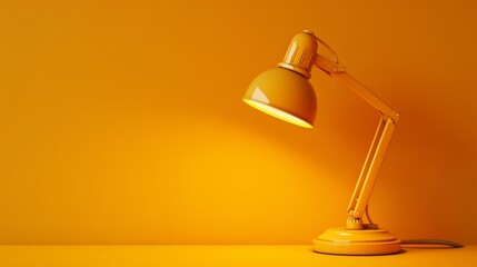 A yellow desk lamp with a warm glow stands out against a matching yellow backdrop.