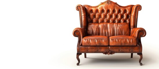 Wall Mural - Vintage leather couch isolated on white with clipping path. Copy space image. Place for adding text and design