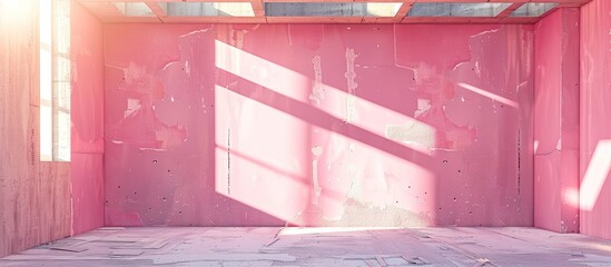 Wall Mural - A construction site with pink drywall and skylight. Copy space image. Place for adding text and design