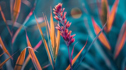 A close up of a plant with bright red and orange flowers, AI