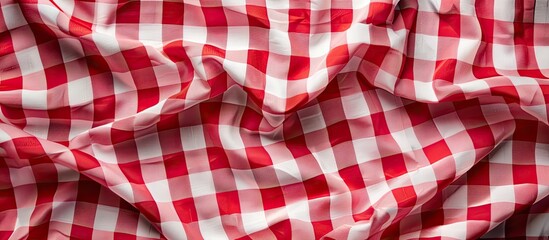 Wall Mural - Overhead shot of red checkered table cloth with copyspace. Copy space image. Place for adding text or design