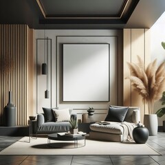 Contemporary modern home space, clean minimalist interior, frame mockup, 3d rendering illustrations vector generative ai 