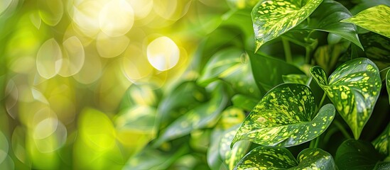 Wall Mural - close up of pothos plant in the garden. copy space image. place for adding text and design