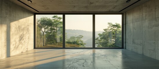 Wall Mural - Empty room with glass window frame house interior on concrete wall. Copy space image. Place for adding text and design